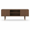 TV stolek 180 × 40 × 75 cm z MDF s ořechovou dýhou, hnědý se zlatými detaily