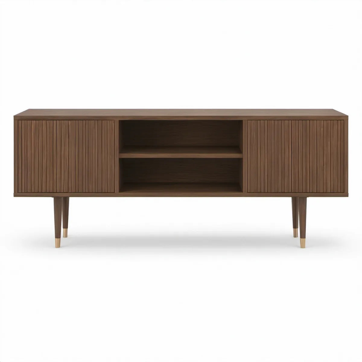 TV stolek 180 × 40 × 75 cm z MDF s ořechovou dýhou, hnědý se zlatými detaily